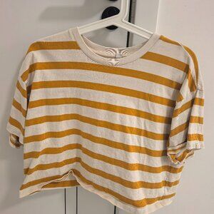 Mustard Yellow Striped Cropped Tee Oversized Boxy Crop Top Casual